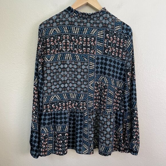 Loft Womens Medium Patchwork Back Peplum Blouse Long Sleeve Shirt Top - Picture 11 of 12